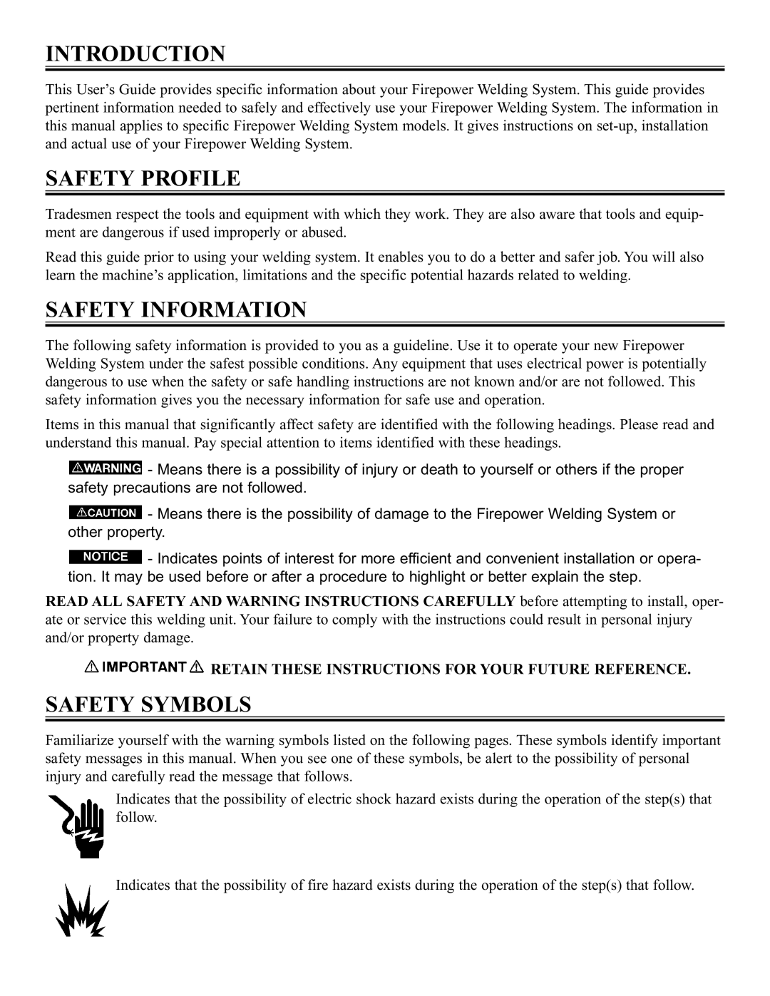 Victor Enterprise FP-200, FP-160, FP-120, FP-130 manual Introduction, Safety Profile, Safety Information, Safety Symbols 