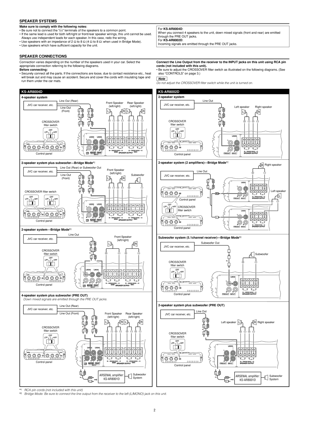 Victor Enterprise KS-AR8002D manual Speaker Systems, Speaker Connections 