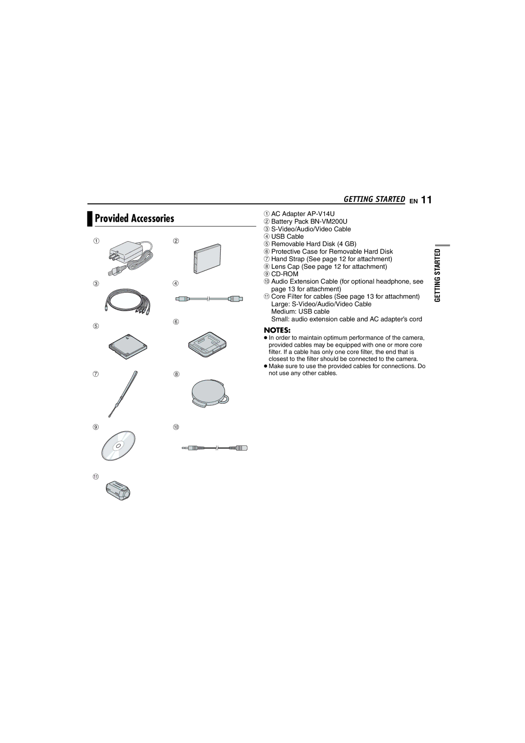 Victor GZ-MC100 instruction manual Provided Accessories 