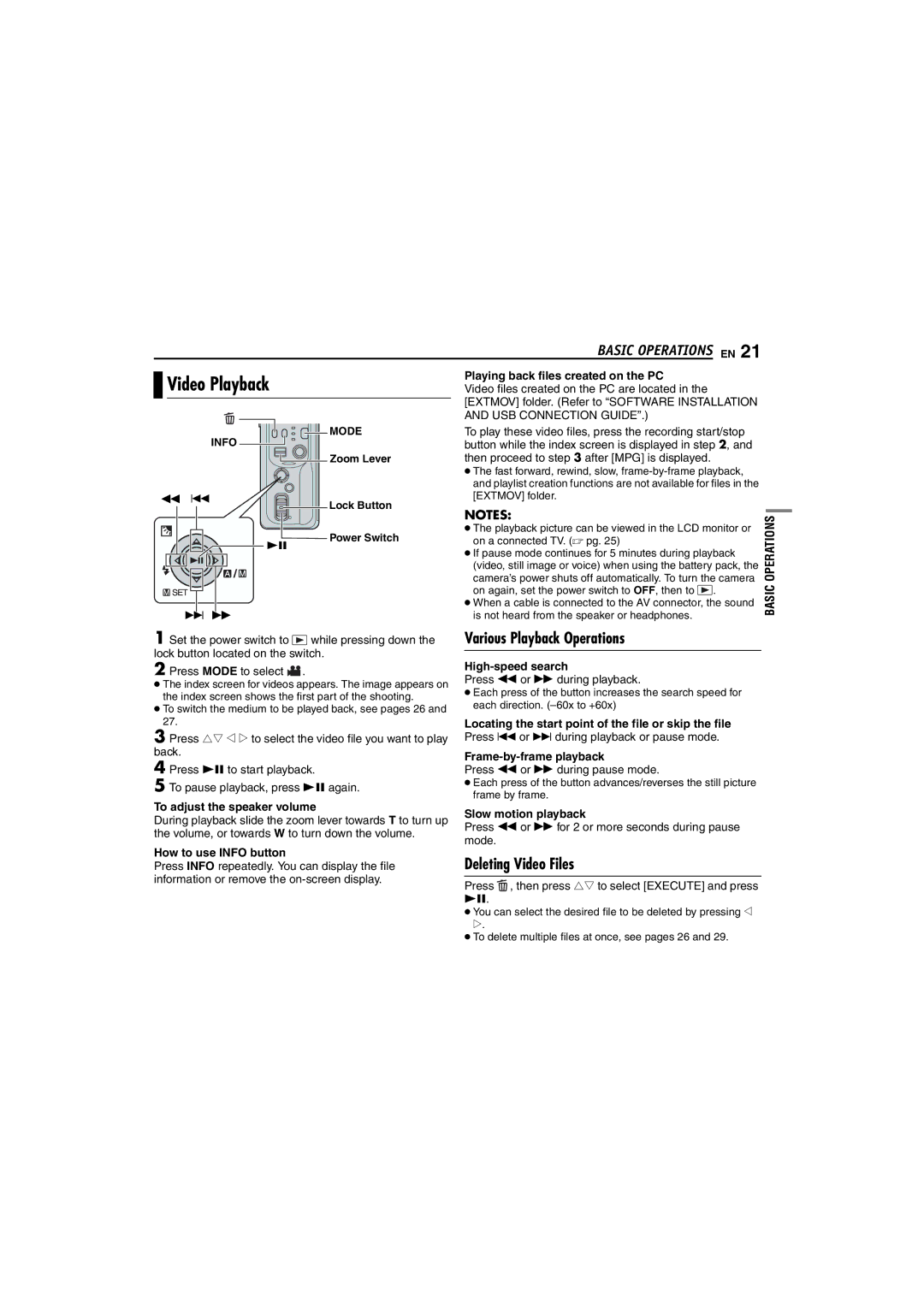 Victor GZ-MC100 instruction manual Various Playback Operations, Deleting Video Files 