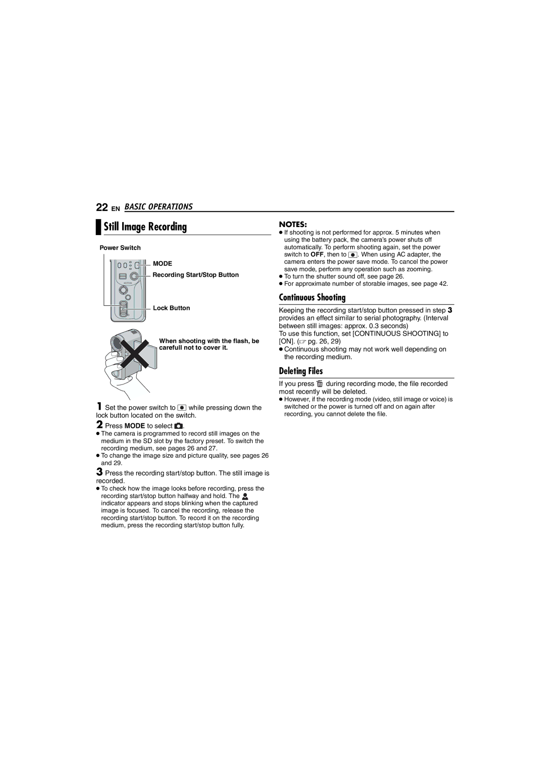 Victor GZ-MC100 instruction manual Still Image Recording, Continuous Shooting 