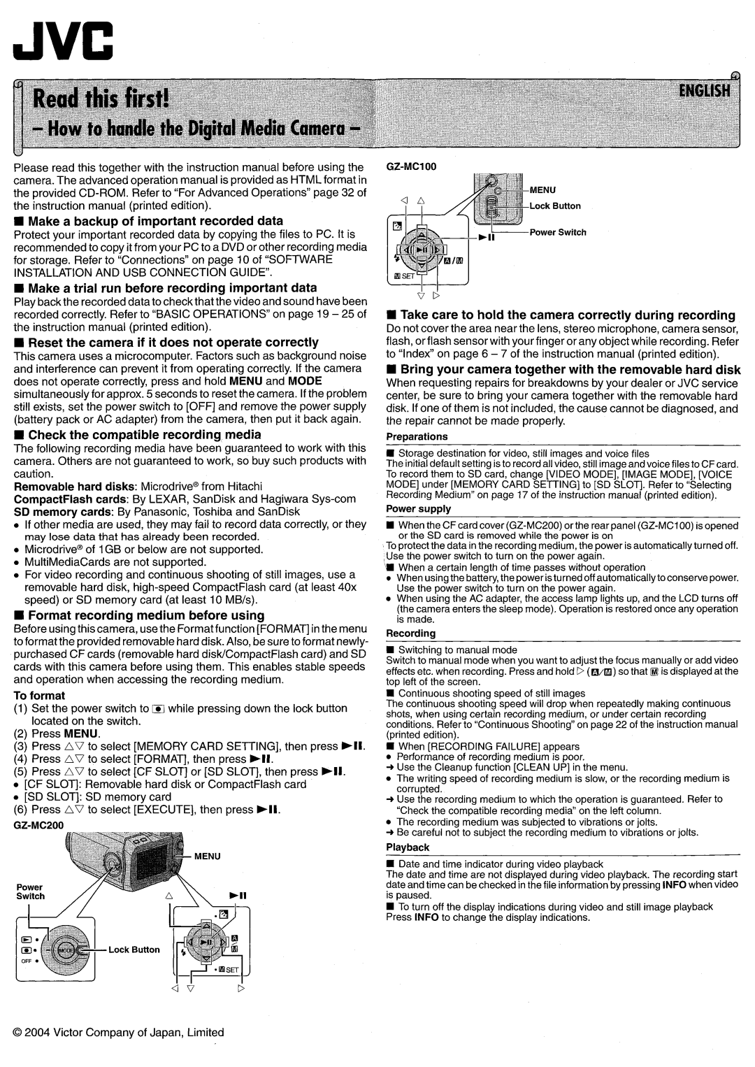 Victor GZ-MC100 instruction manual 