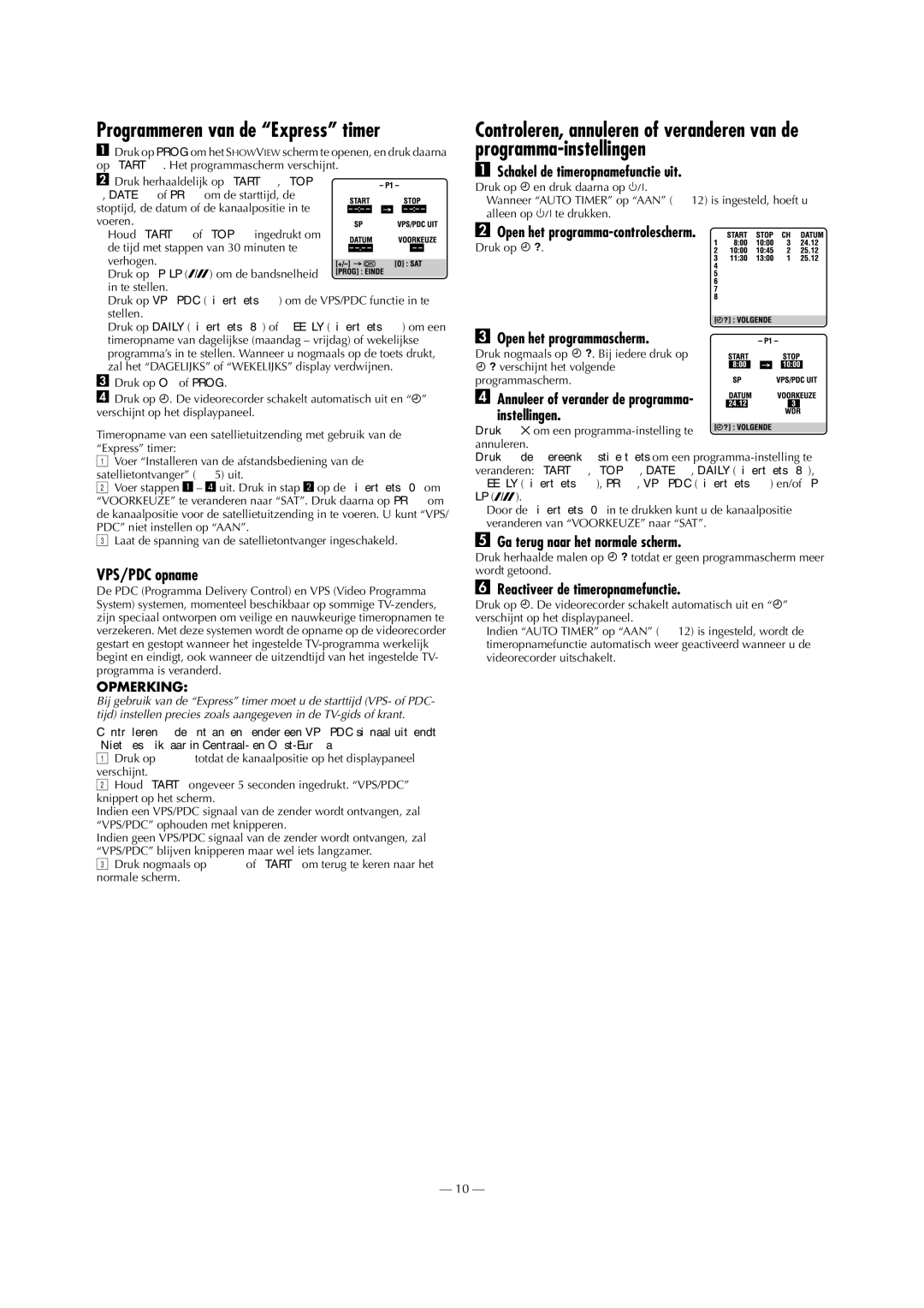 Victor HR-J693EU, HR-J691EU, HR-J690EU, HR-J694EU manual Programmeren van de Express timer 