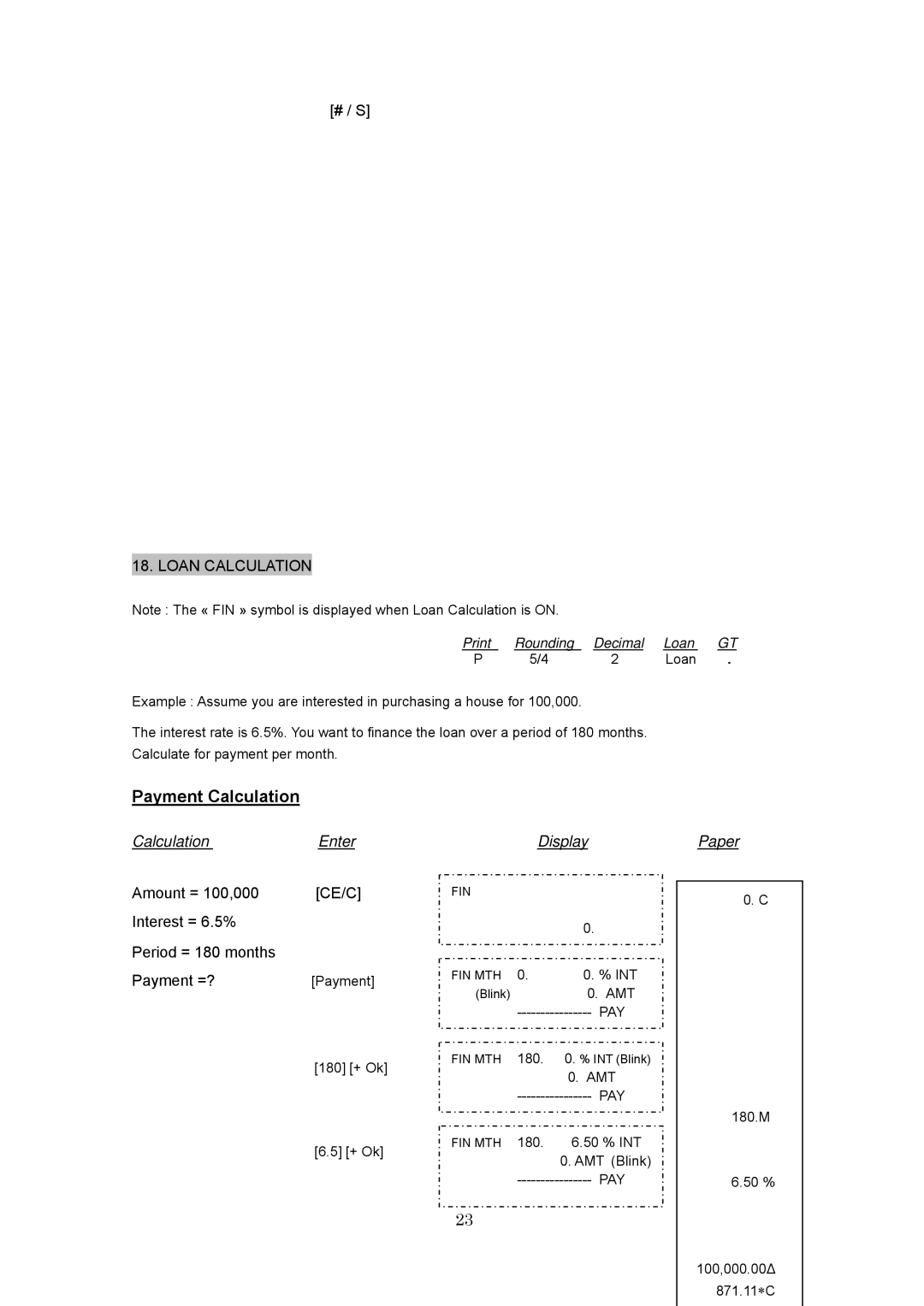 Victor PL3000 instruction manual Payment Calculation, Loan Calculation 