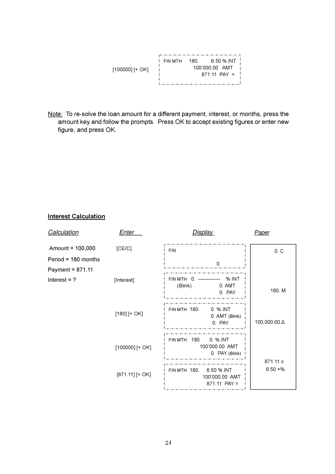 Victor PL3000 instruction manual Interest Calculation, Calculation Enter Display 