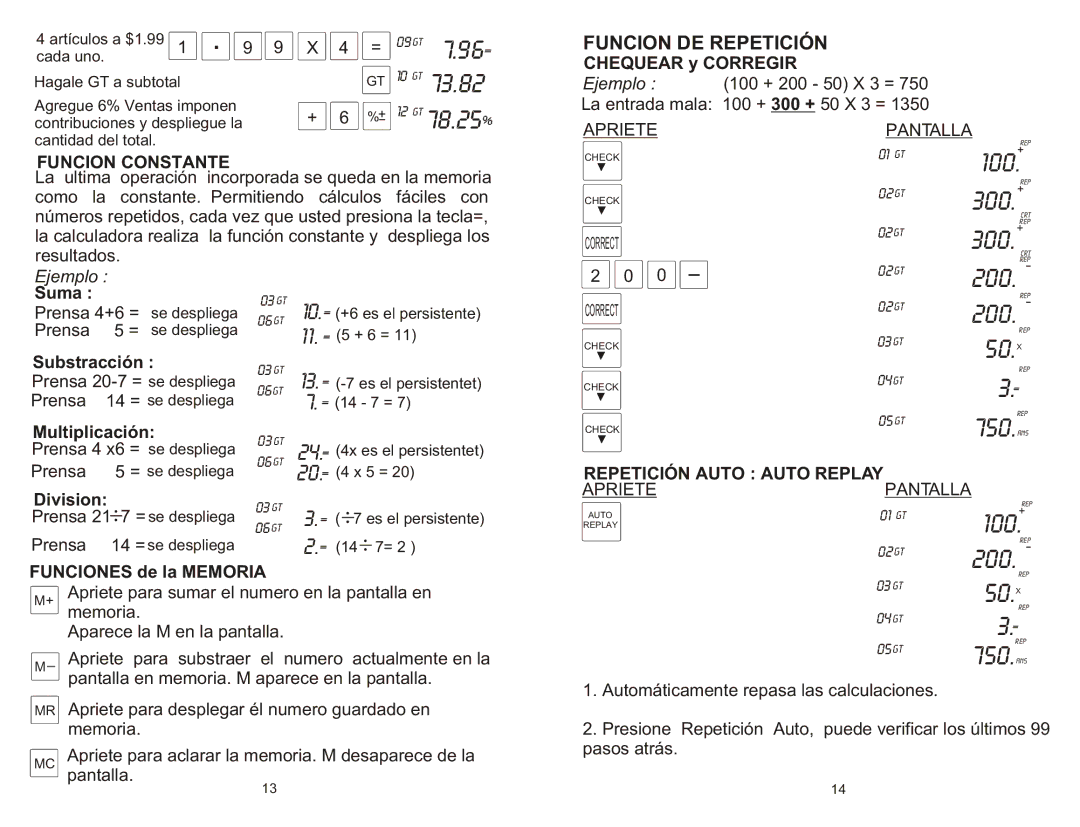 Victor Technology 1200-4 owner manual Crt, Funcion DE Repetición, Funcion Constante, Repetición Auto Auto Replay 