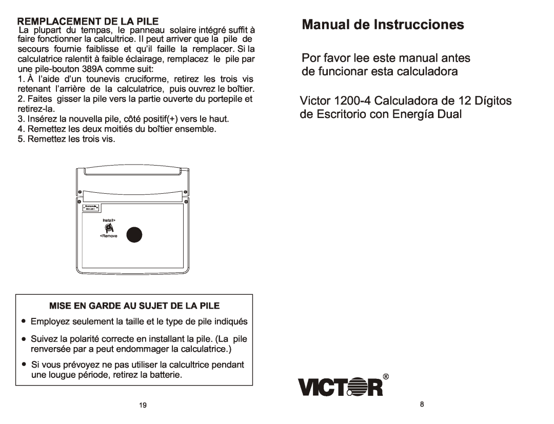 Victor Technology 1200-4 Manual de Instrucciones, Por favor lee este manual antes de funcionar esta calculadora 