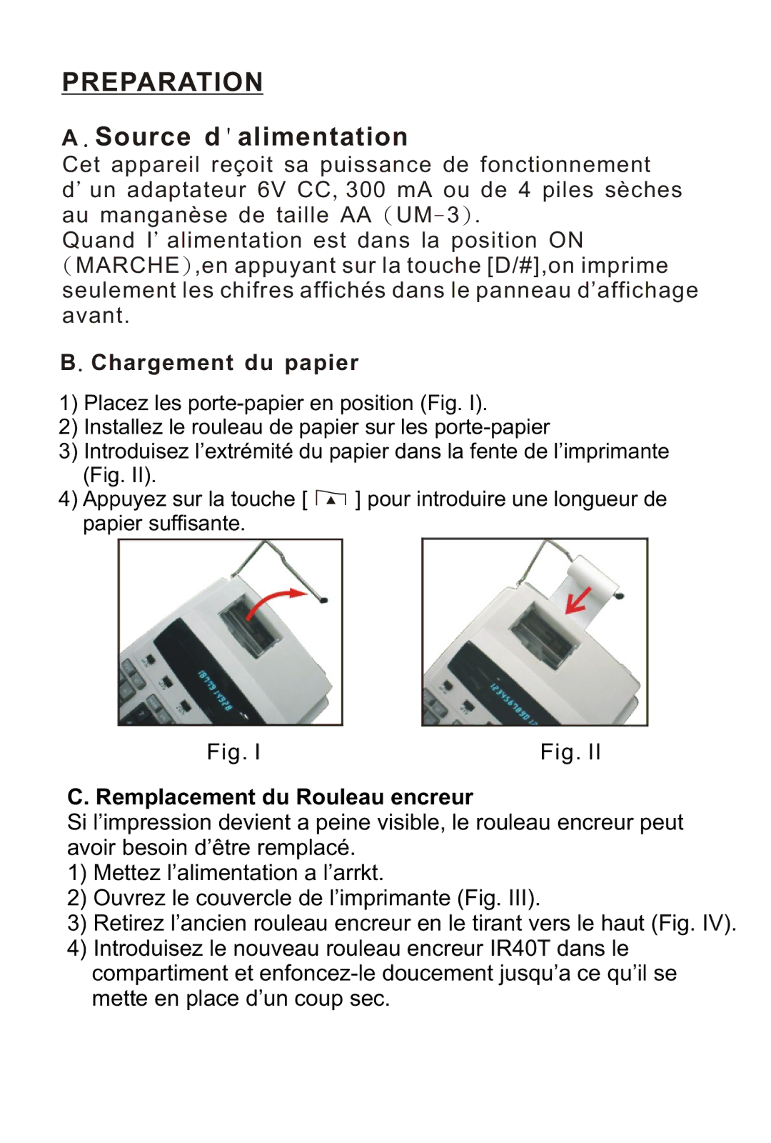 Victor Technology 1212-3A Series instruction manual Source dalimentation, Chargement du papier 