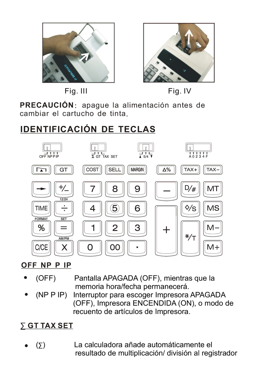 Victor Technology 1212-3A Series instruction manual Identificación DE Teclas, ∑ Gt Tax Set 