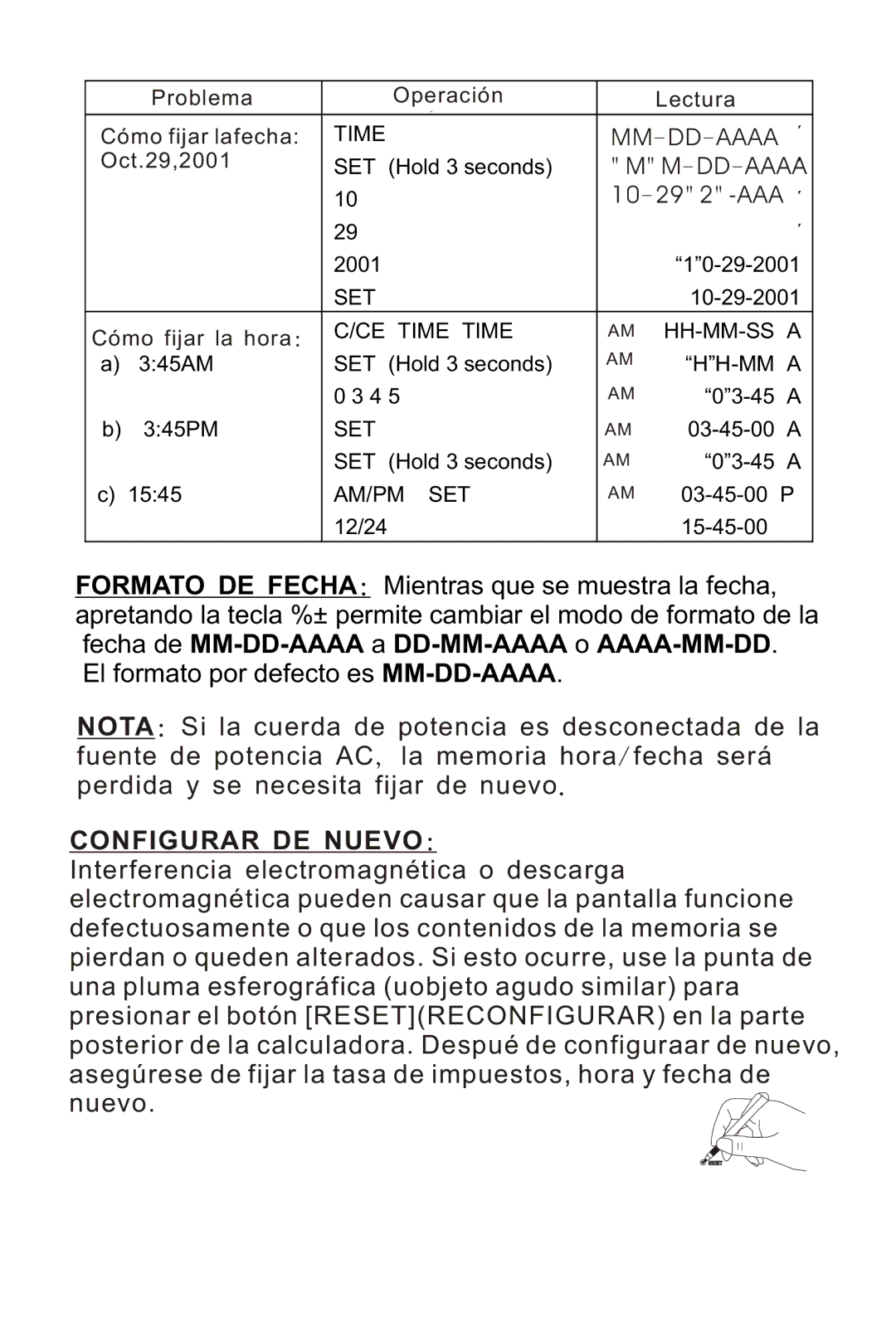 Victor Technology 1212-3A Series instruction manual Configurar DE Nuevo, MM-DD- Aaaa 