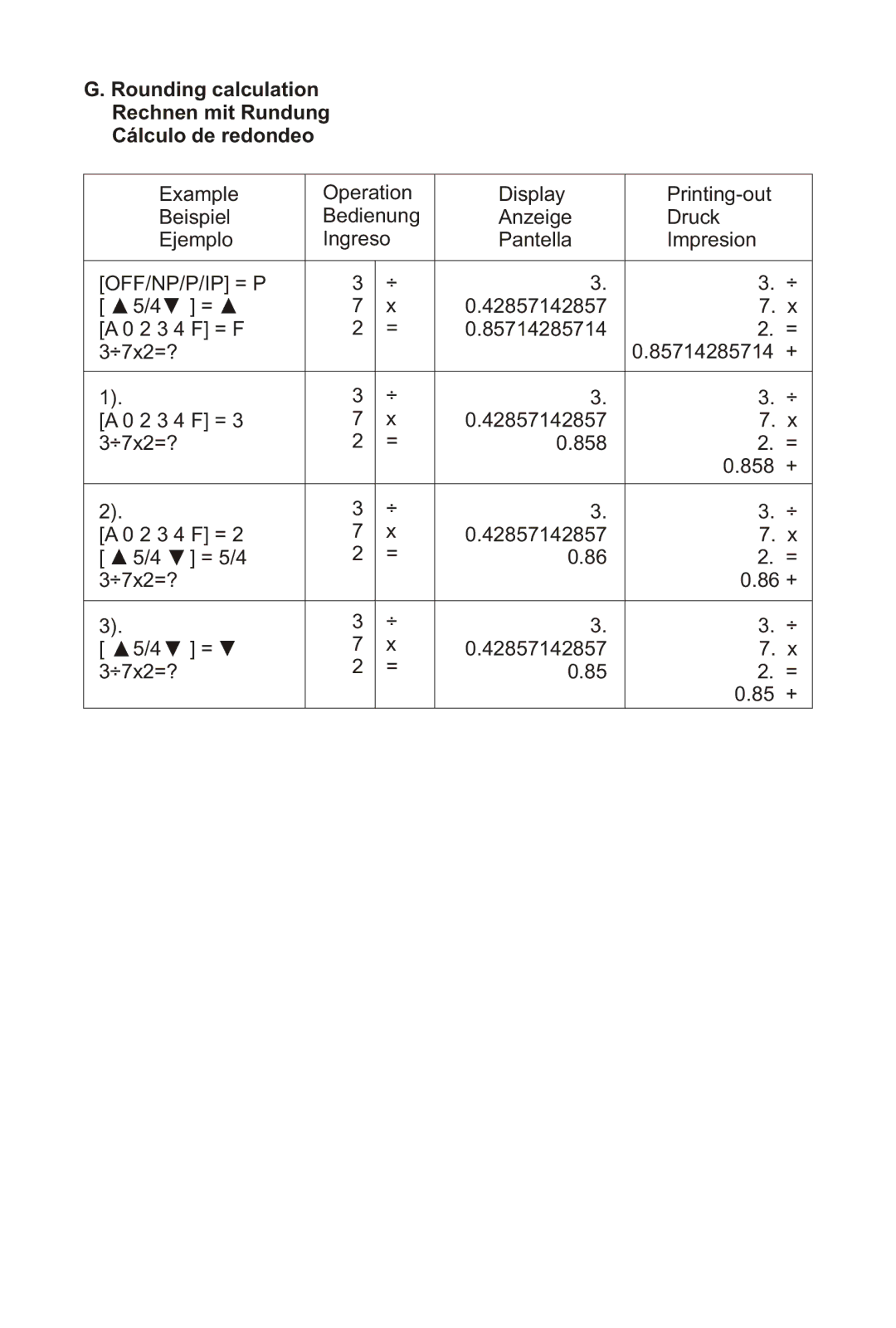 Victor Technology 1212-3A Series instruction manual Rounding calculation Rechnen mit Rundung Cálculo de redondeo 