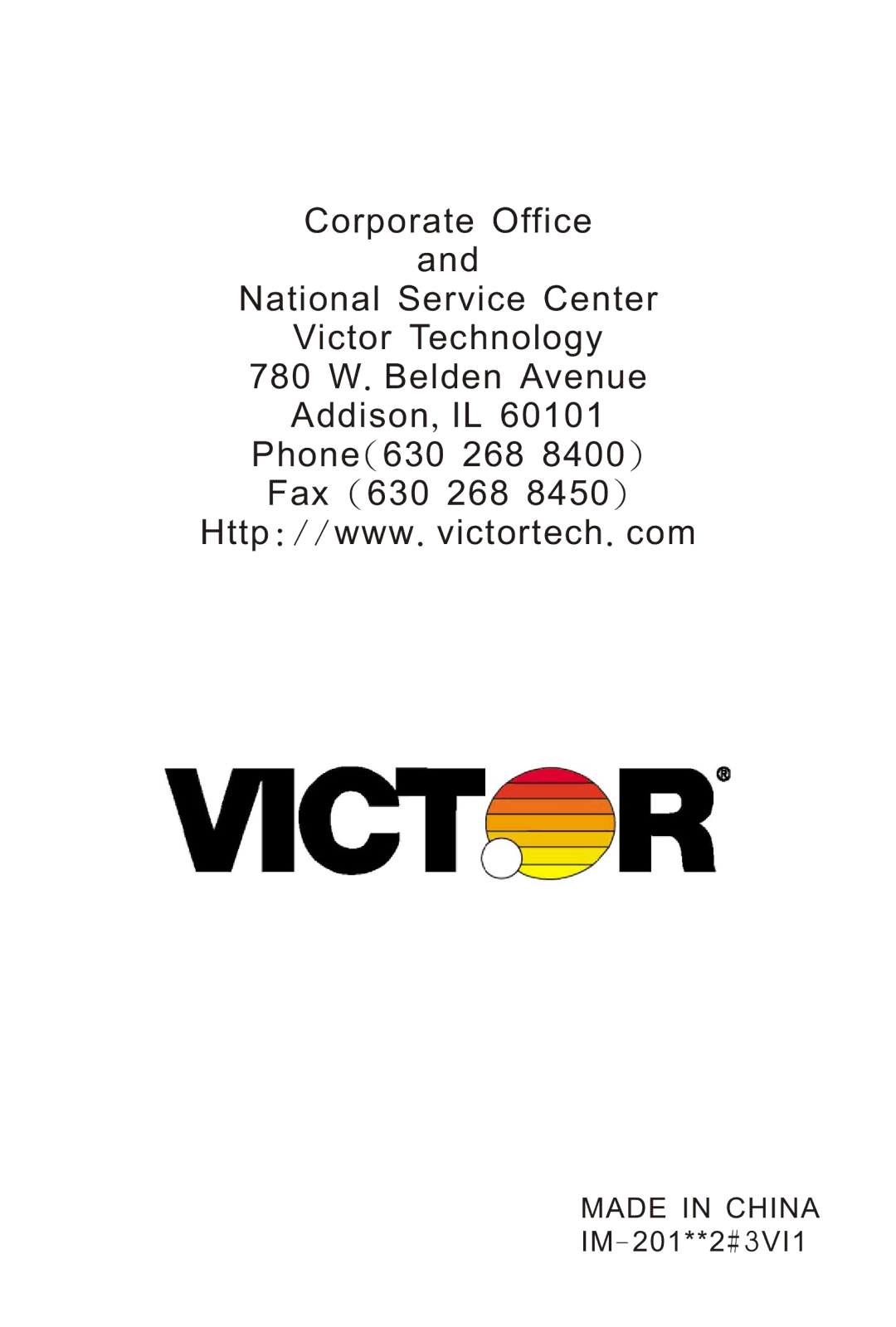 Victor Technology 1212-3A Series instruction manual Made in China 