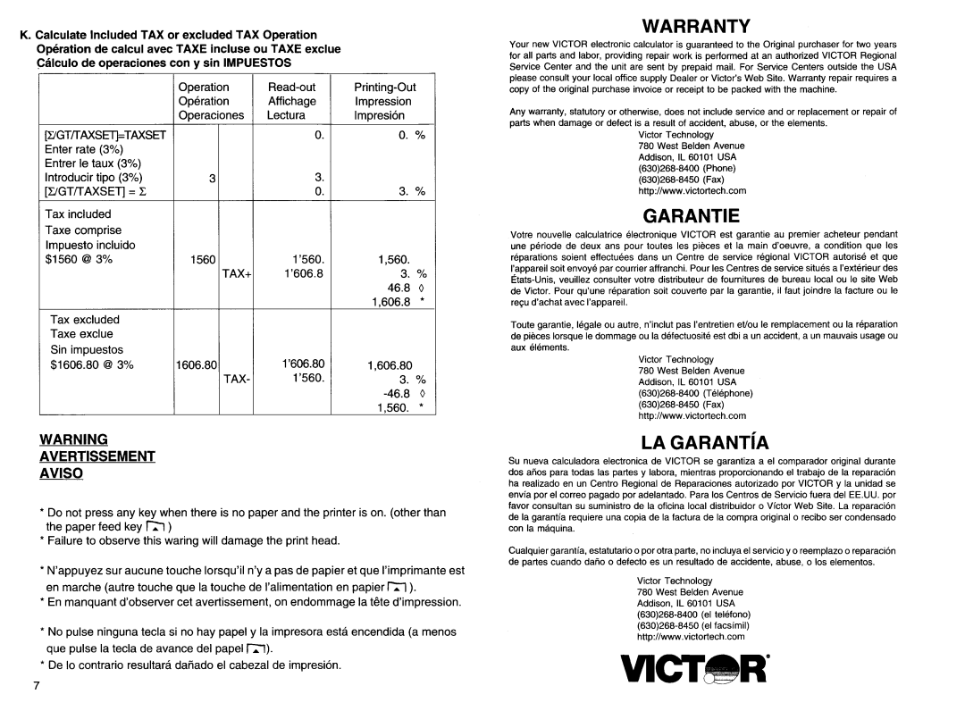 Victor Technology 1230-3 manual 