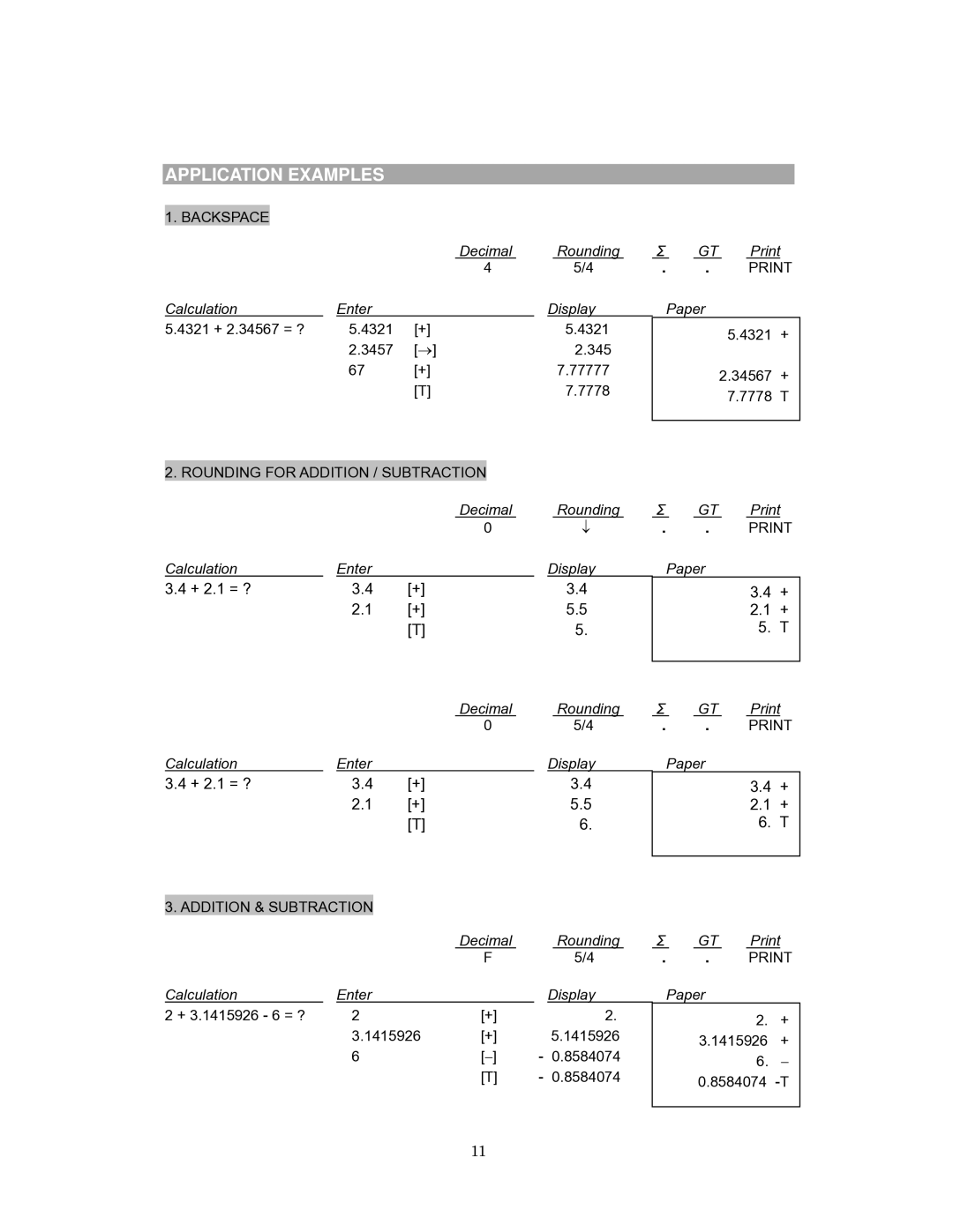 Victor Technology 1260-3 instruction manual Application Examples, Decimal Rounding Calculation Enter 