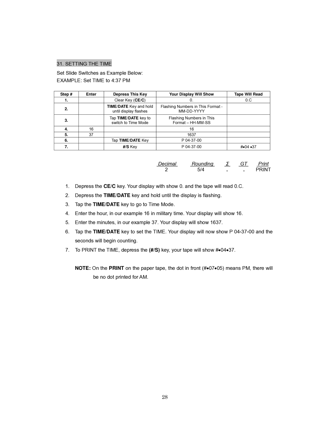 Victor Technology 1260-3 instruction manual Setting the Time 