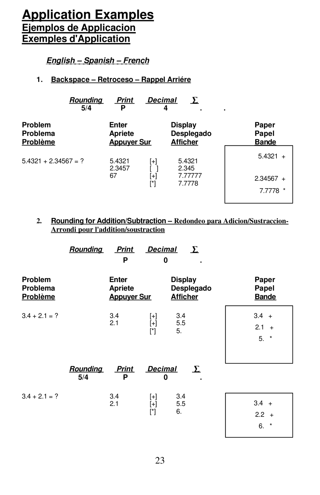 Victor Technology 1460-3, 1430-3 manual Backspace Retroceso Rappel Arriére, Paper Papel Bande 