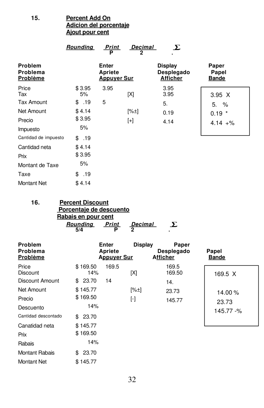 Victor Technology 1430-3, 1460-3 manual Percent Add On Adicion del porcentaje Ajout pour cent 