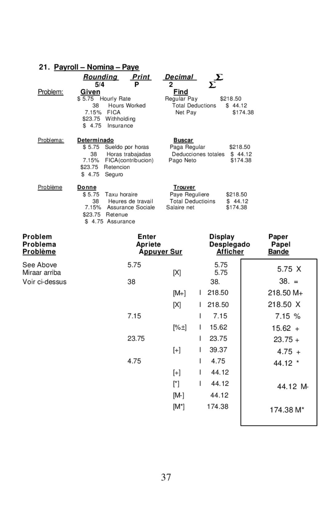 Victor Technology 1460-3, 1430-3 manual Payroll Nomina Paye, Given Find 