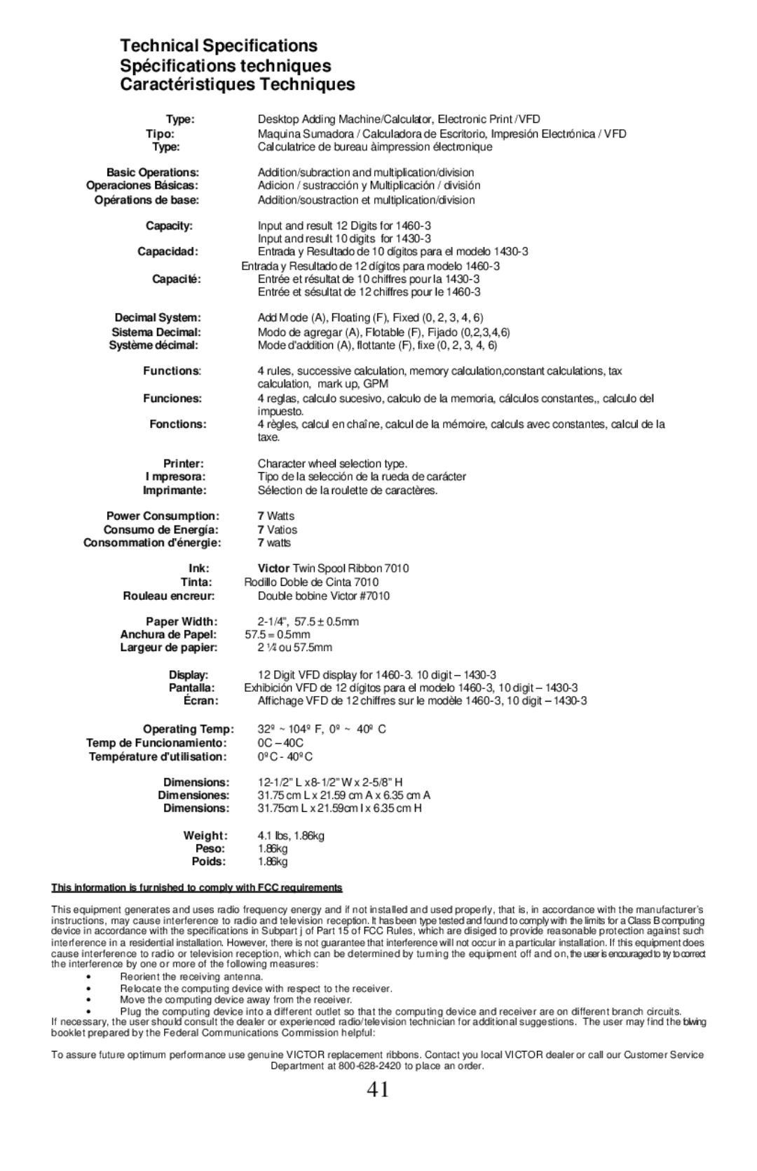 Victor Technology 1460-3, 1430-3 manual Type 