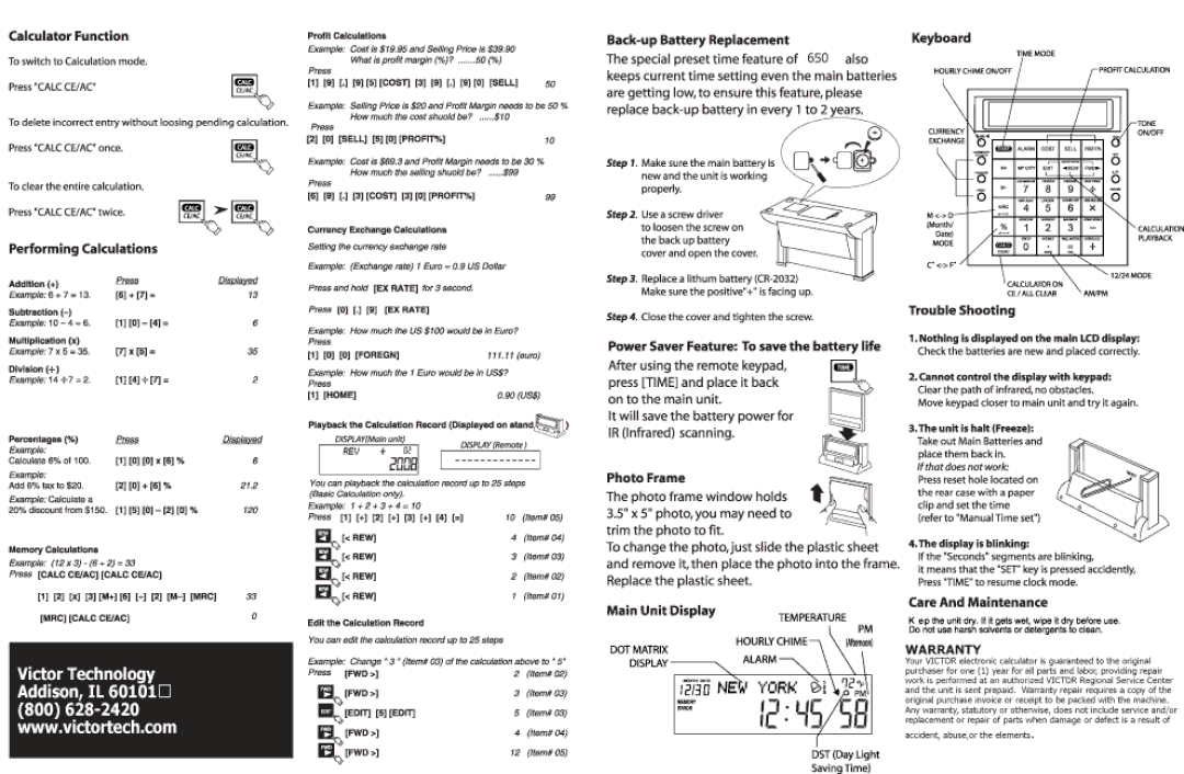 Victor Technology 650 manual 