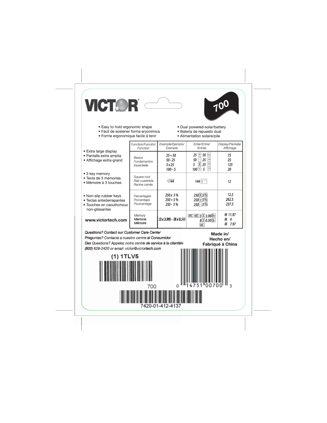 Victor Technology 700 manual 