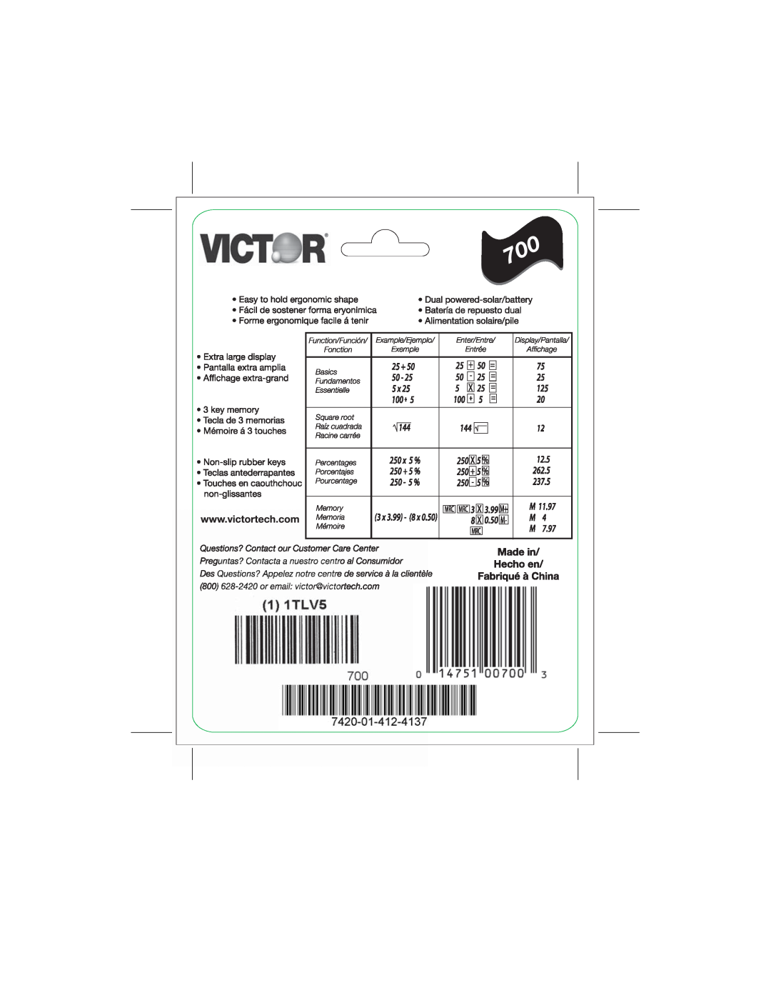 Victor Technology 700 manual 