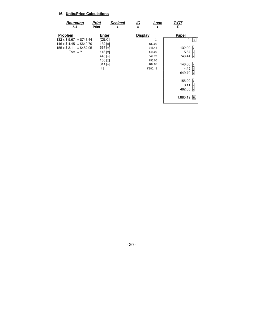 Victor Technology PL8000 manual Units/Price Calculations 