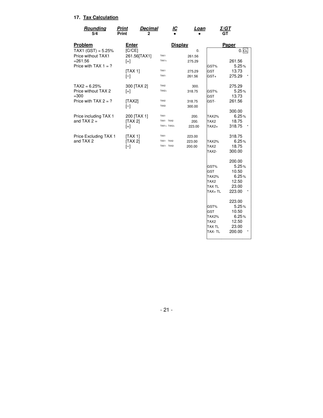 Victor Technology PL8000 manual Tax Calculation, DisplayPaper 