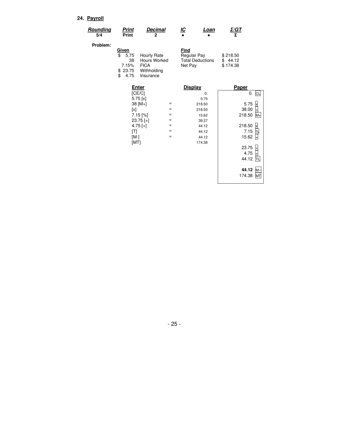 Victor Technology PL8000 manual Payroll, Print Problem Given Find 