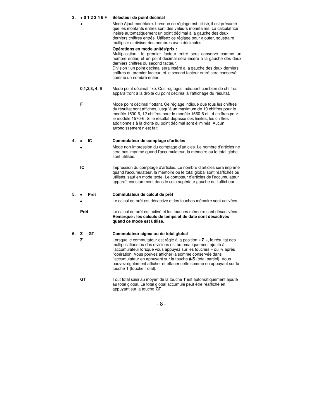 Victor Technology PL8000 manual + 0 1 2 3 4 6 F Sélecteur de point décimal, Opérations en mode unités/prix, Prêt 