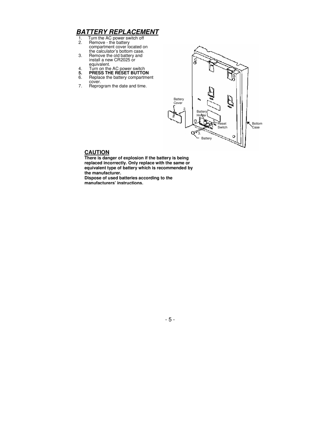 Victor Technology PL8000 manual Battery Replacement, Press the Reset Button 