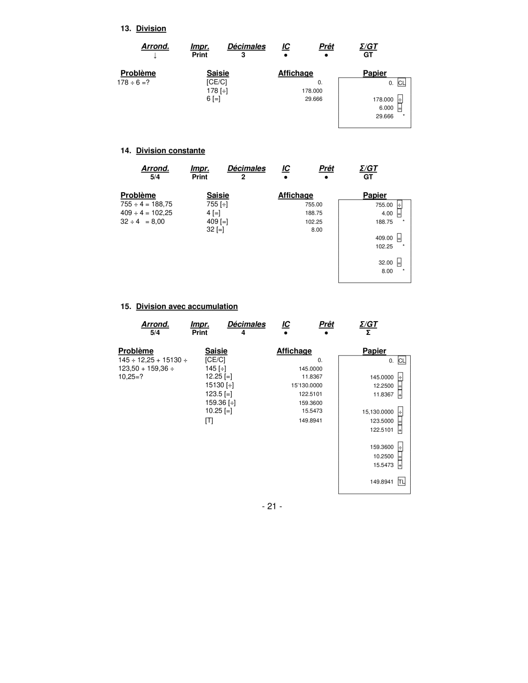 Victor Technology PL8000 manual Division constante, Division avec accumulation 