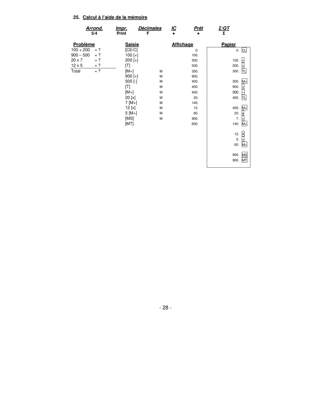 Victor Technology PL8000 manual Calcul à l’aide de la mémoire, Print 