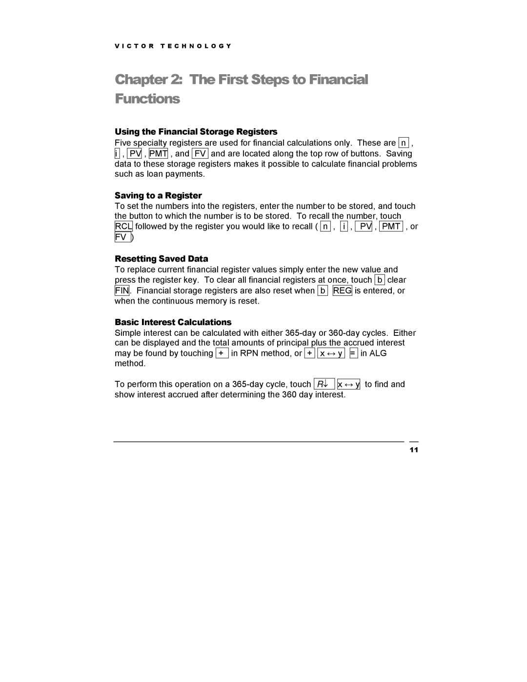 Victor Technology V12 First Steps to Financial Functions, Using the Financial Storage Registers, Saving to a Register 