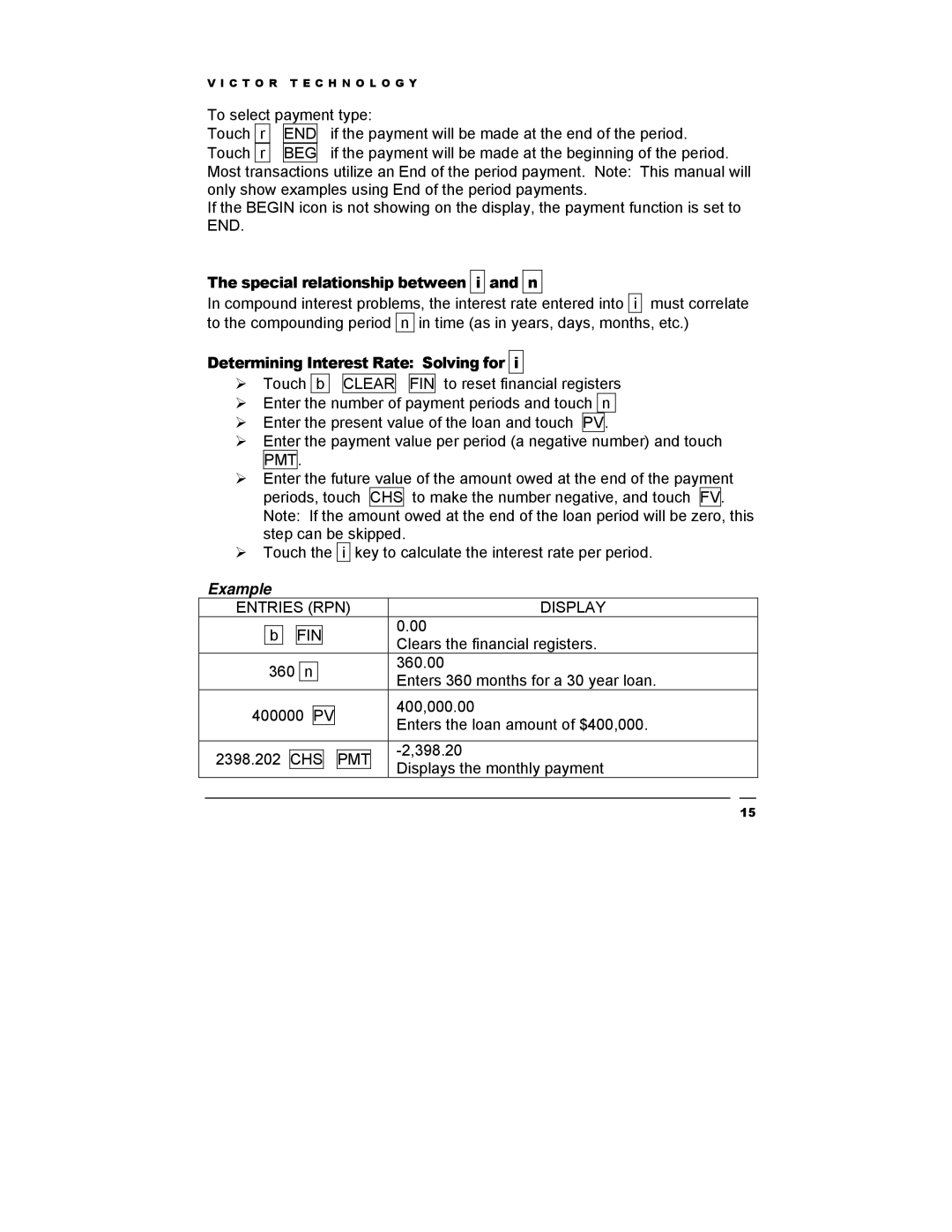 Victor Technology V12 manual Special relationship between i and n, Determining Interest Rate Solving for 