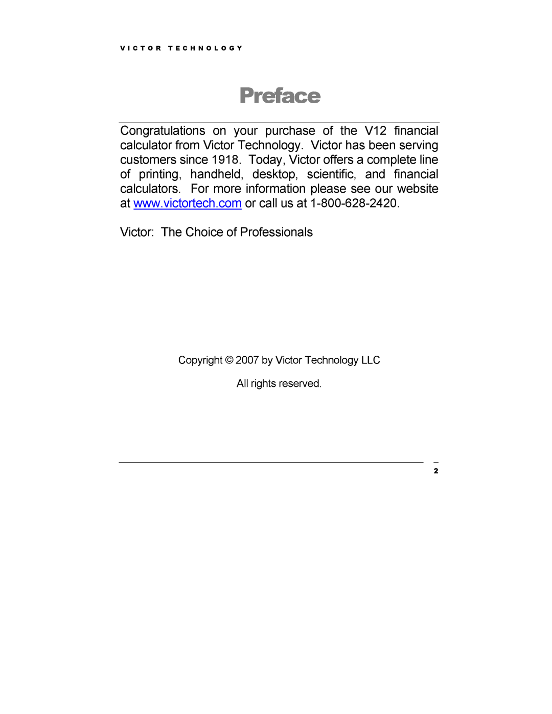 Victor Technology V12 manual Preface 