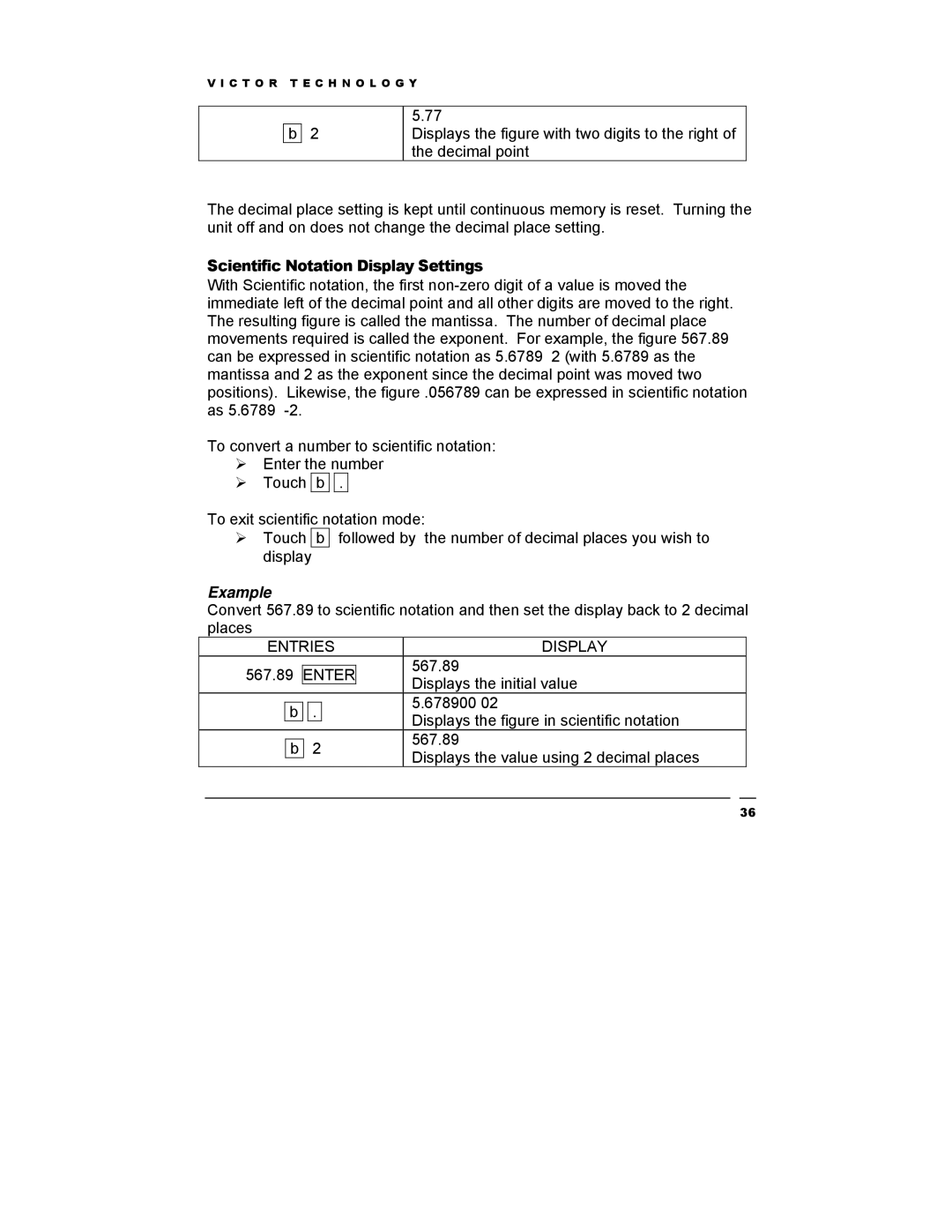 Victor Technology V12 manual Scientific Notation Display Settings 