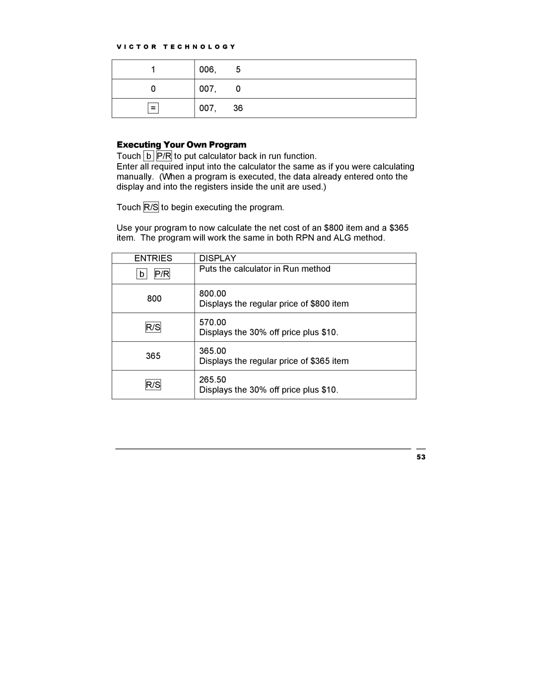 Victor Technology V12 manual Executing Your Own Program 