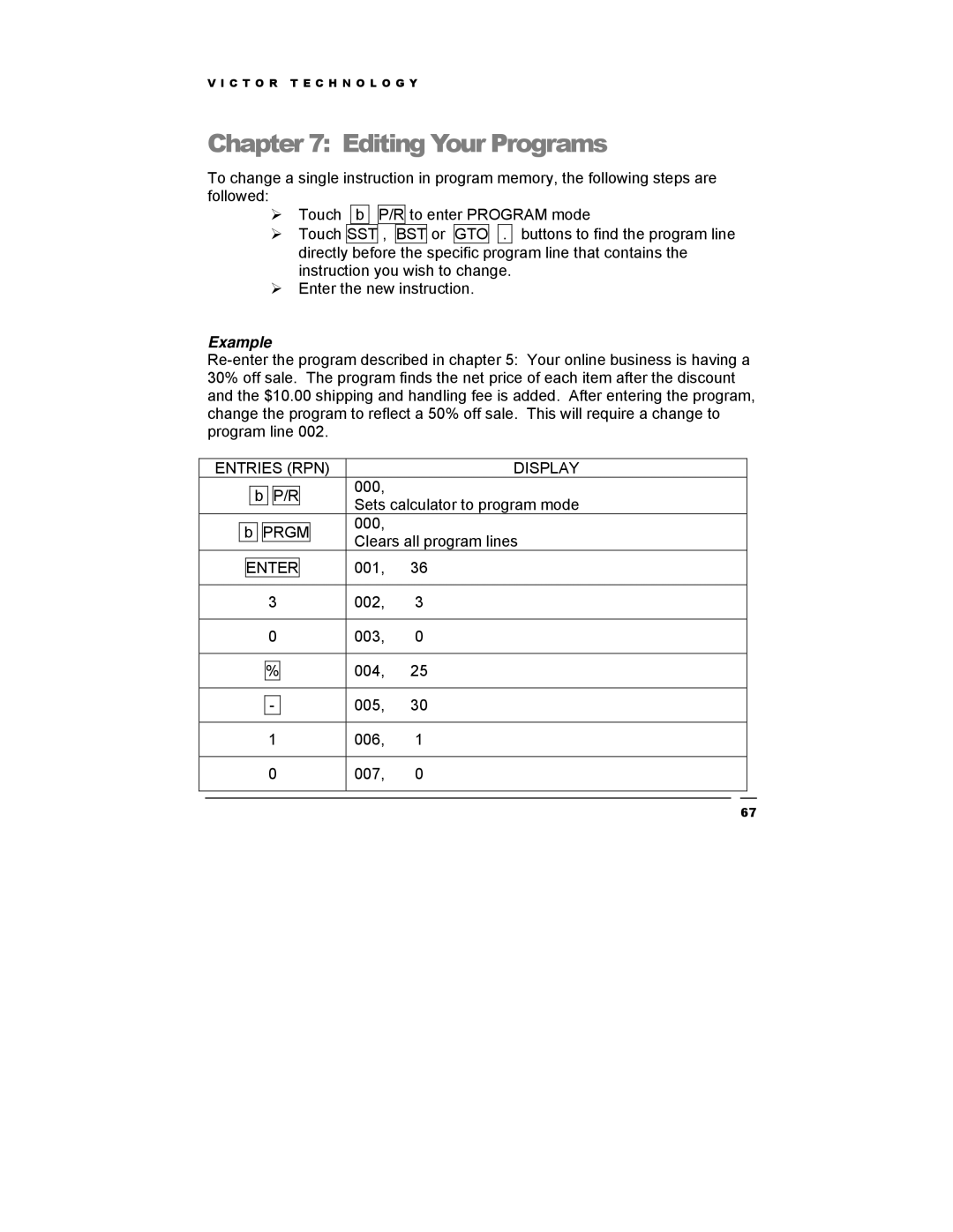 Victor Technology V12 manual Editing Your Programs, Prgm 