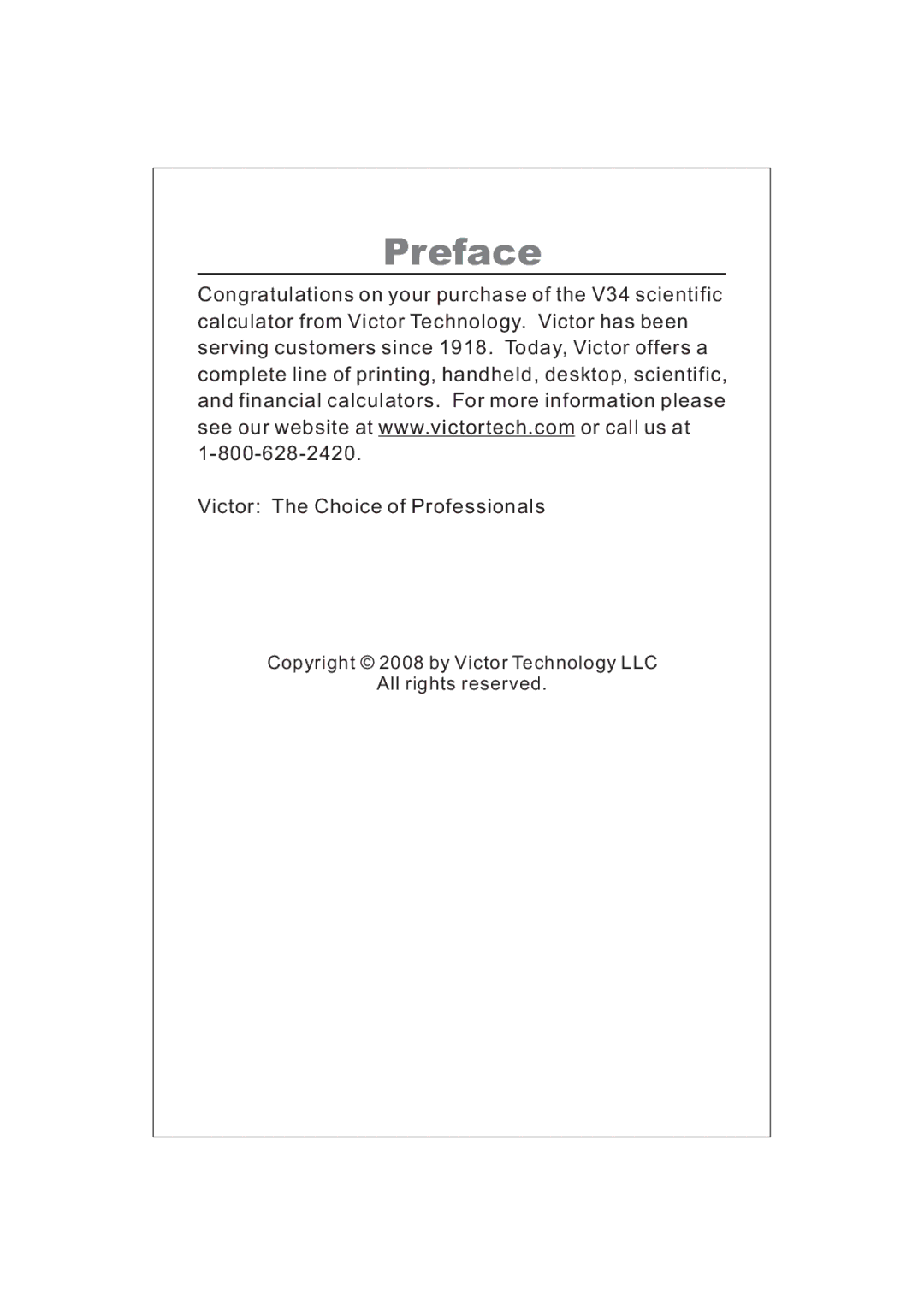 Victor V34 manual Preface 