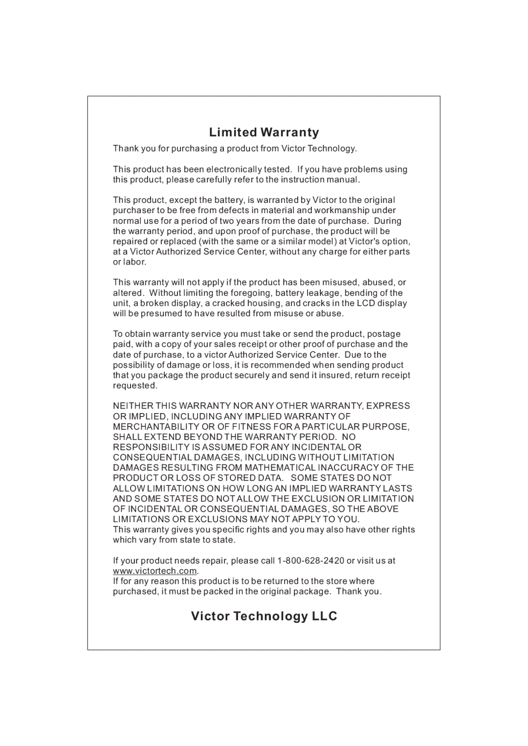 Victor V34 manual VictorTechnologyLLC 