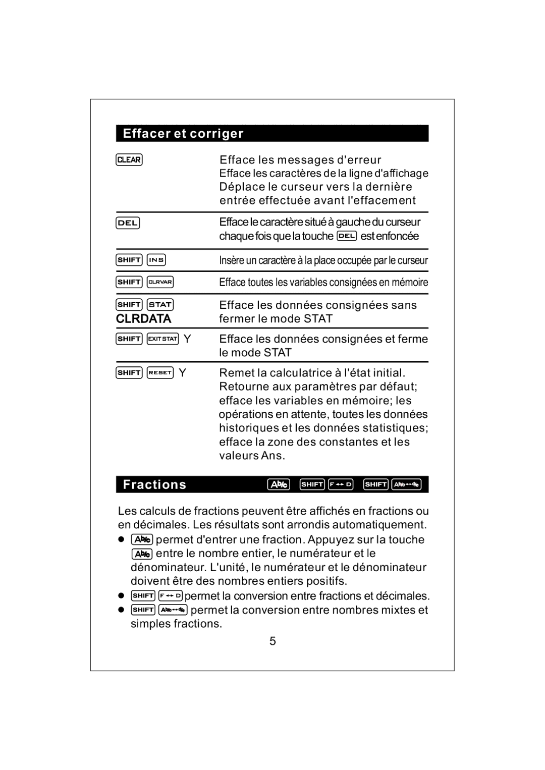 Victor V34 manual Effaceretcorriger, Fractions 