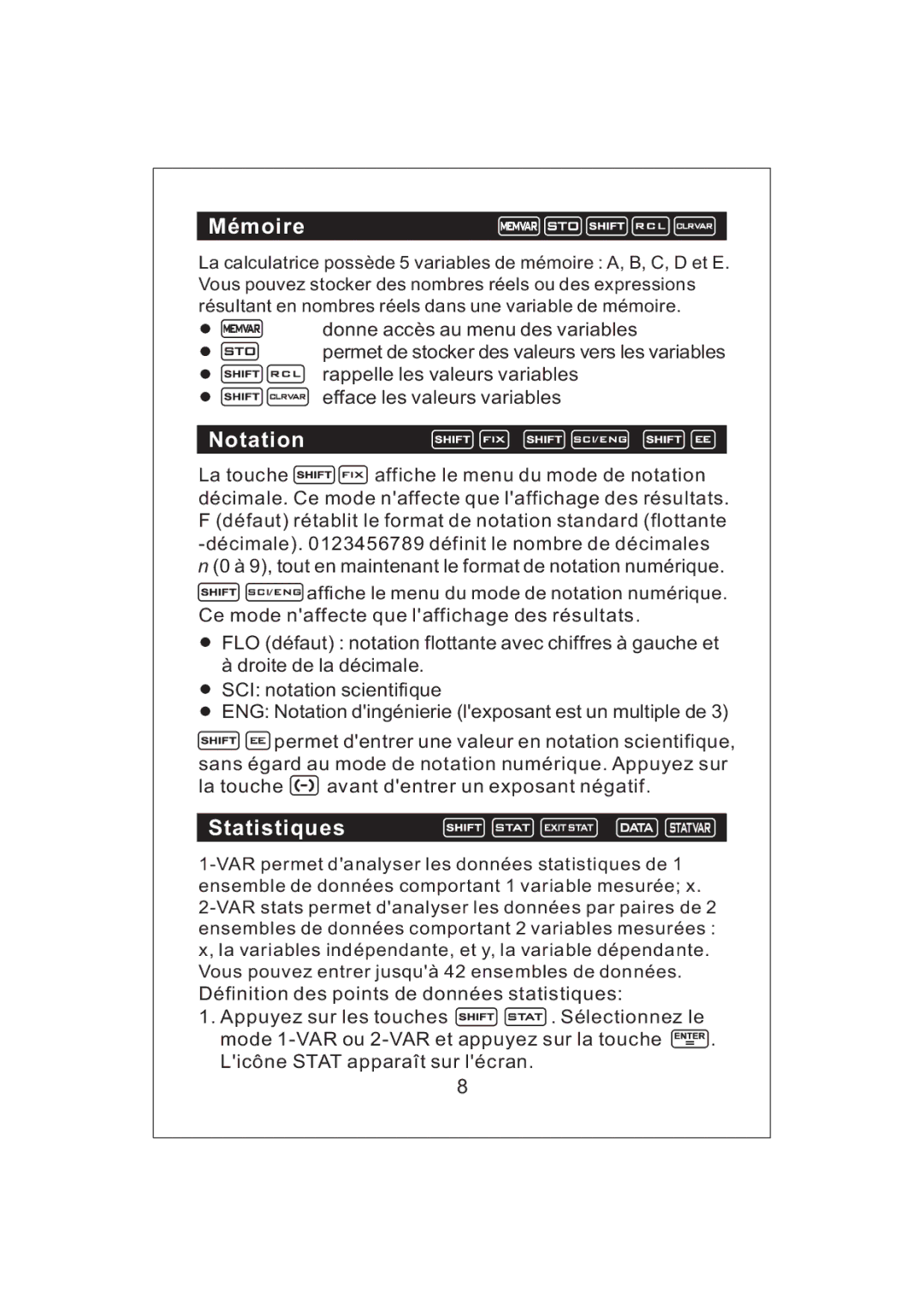 Victor V34 manual Mémoire, Statistiques 