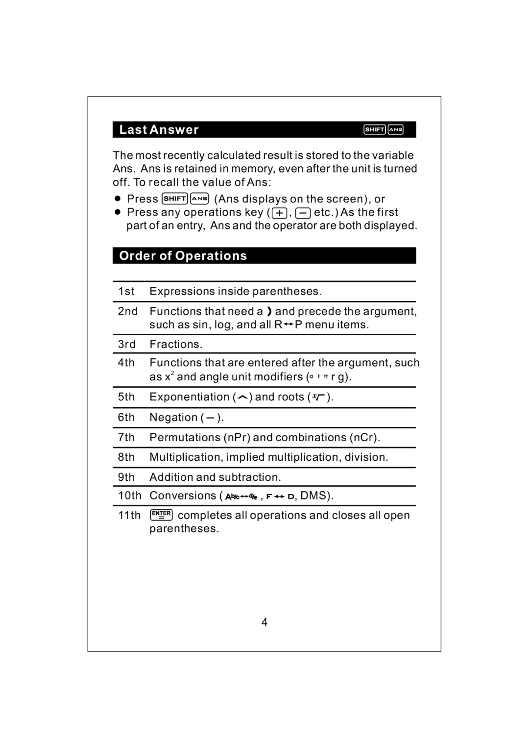 Victor V34 manual Last Answer, OrderofOperations 