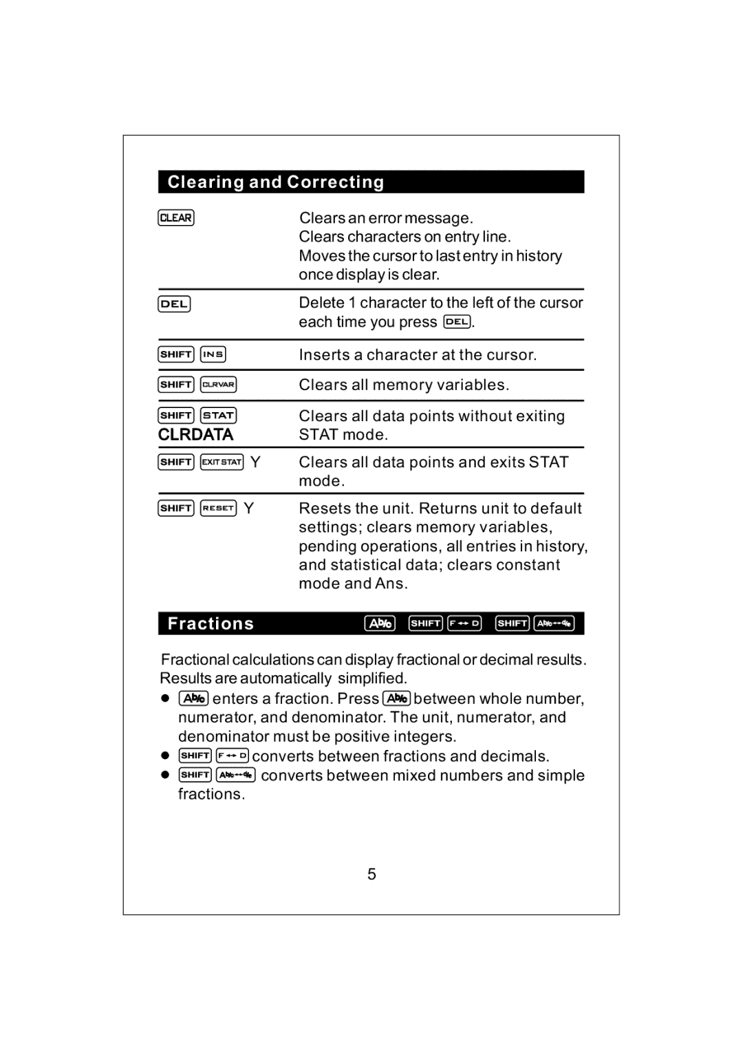 Victor V34 manual ClearingandCorrecting, Fractions 