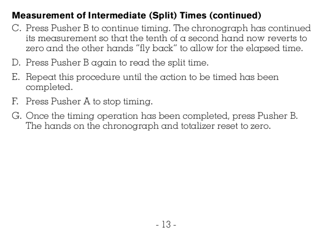 Victorinox CHRONOGRAPHS Watch operating instructions Measurement of Intermediate Split Times 