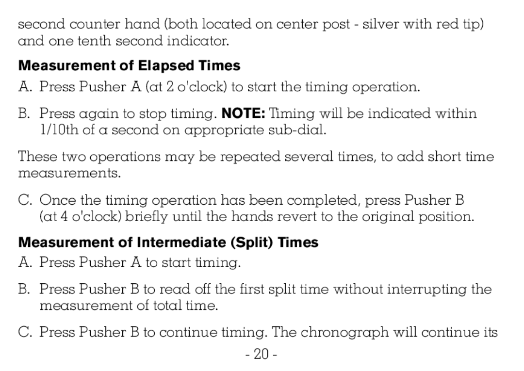 Victorinox CHRONOGRAPHS Watch operating instructions Measurement of Elapsed Times 