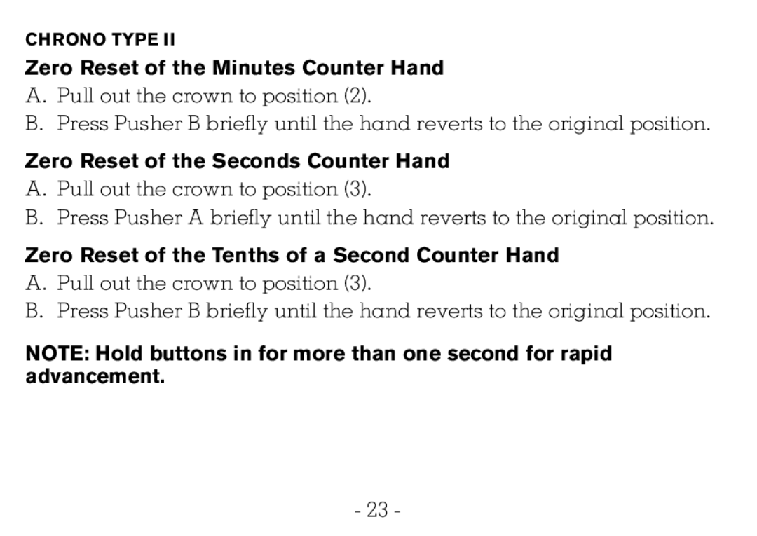 Victorinox CHRONOGRAPHS Watch operating instructions Zero Reset of the Minutes Counter Hand 