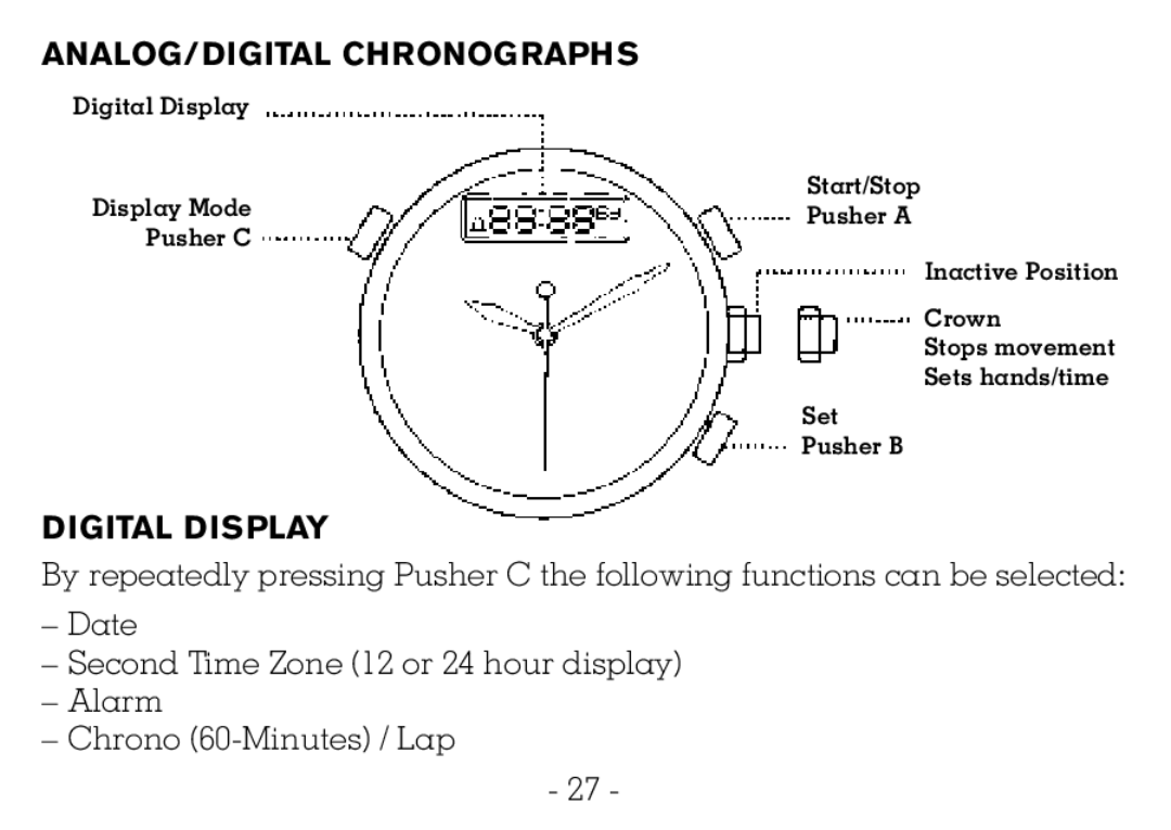 Victorinox CHRONOGRAPHS Watch operating instructions ANALOG/DIGITAL Chronographs, Digital Display 