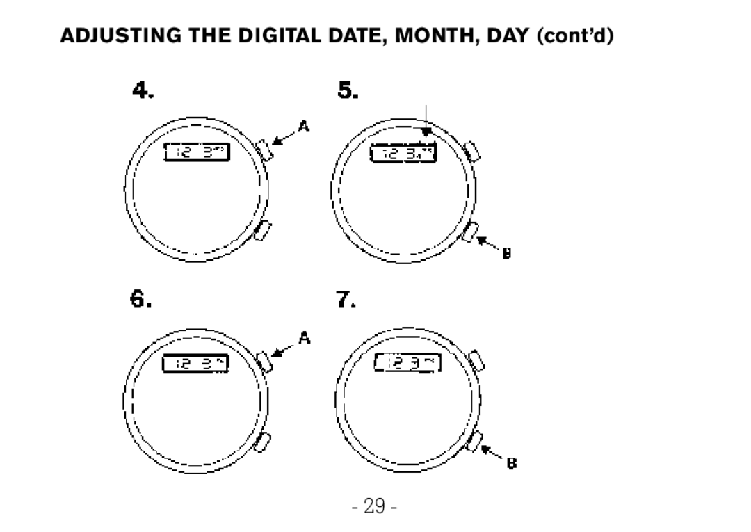 Victorinox CHRONOGRAPHS Watch operating instructions Adjusting the Digital DATE, MONTH, DAY cont’d 